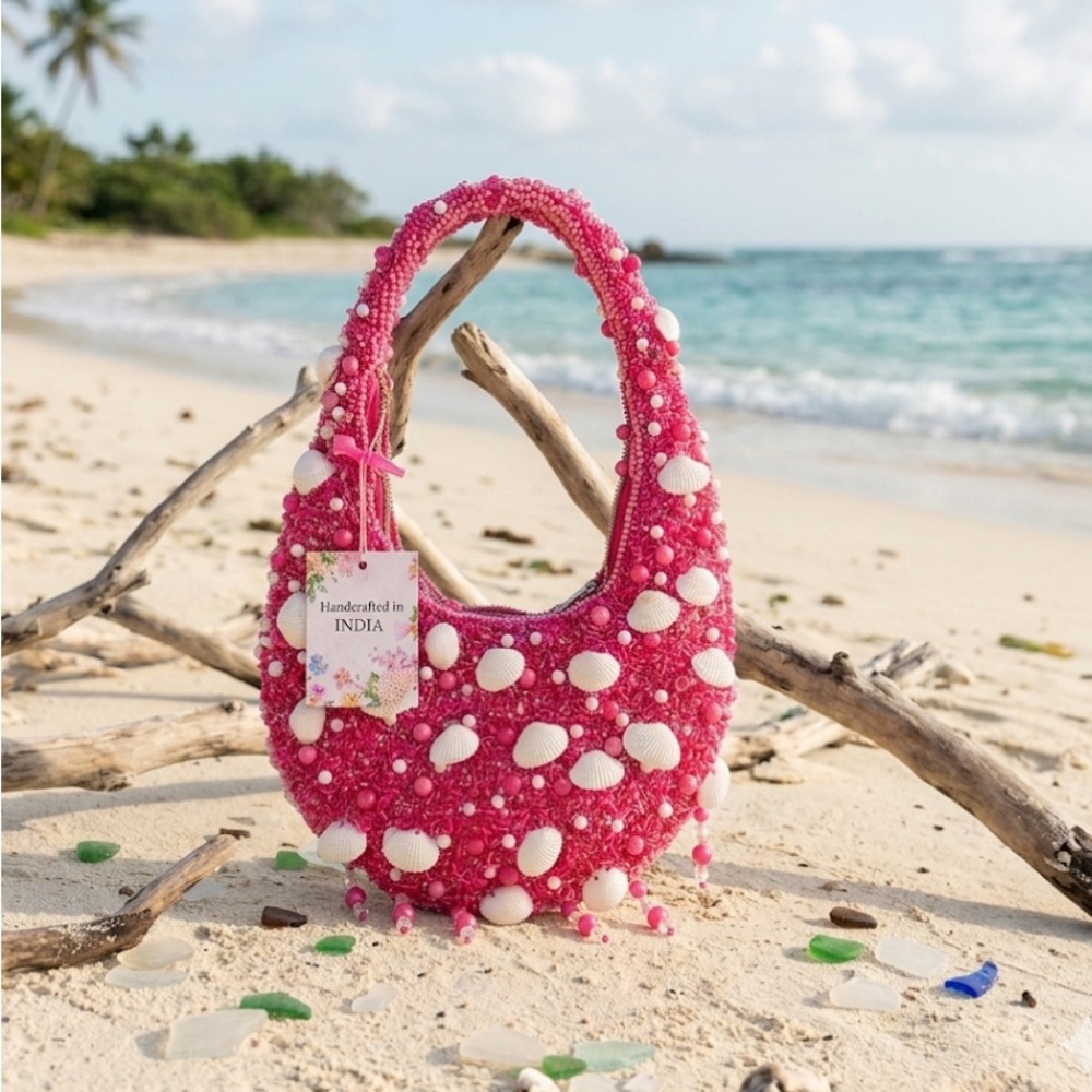 Pink Beaded Shell Small Shoulder Bag - Picture 3 of 5